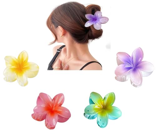 UBIK 4 PCS Pinzas para el pelo con diseño de flor,Bonitas pinzas de flores para el pelo grueso,Pinzas hawaianas para el pelo,4 colores (4 Colores)