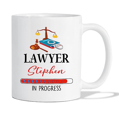 Personalized Lawyer In Progress Coffee Mug With Lawyer Attorney Name, Customized Future Lawyer White Coffee Cup Gift For Law Student Graduation, Loading Layer Ceramic Tea Cup 11 Oz 15 Oz, Lawyer Mug