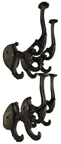 Big Sky Antiques Cast Iron Coat Hat Hooks Ornate 4 Inch Set Of 4 Rustic Triple Hook #TOP1