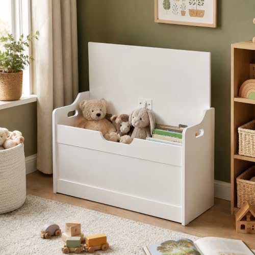 HomeZone Wooden Toy Box Strong & Hardwearing White Storage Chest for Kids Bedrooms & Nurseries Durable Ottoman for Childrens Toys. Ideal Present For Expecting Parents Baby Shower