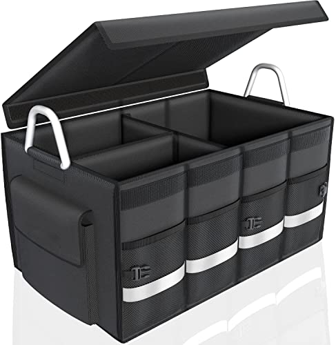 Car Trunk Organizer With Lid, Collapsible Cargo Storage Waterproof Durable, Car Organizer And Storage Foldable With Aluminium Alloy Handle Reflective Strip, Car Trunk Organizer For Sedan, Suv, Truck #TOP7