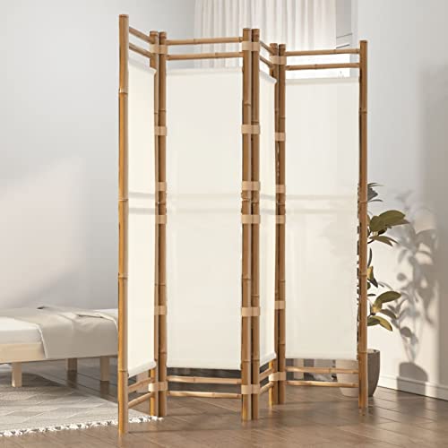 Cinyiqo Biombo Plegable de 4 Paneles bambú y Lona 160 cm, Biombos Separadores, Separadores Ambientes, Paraban Separador 350624