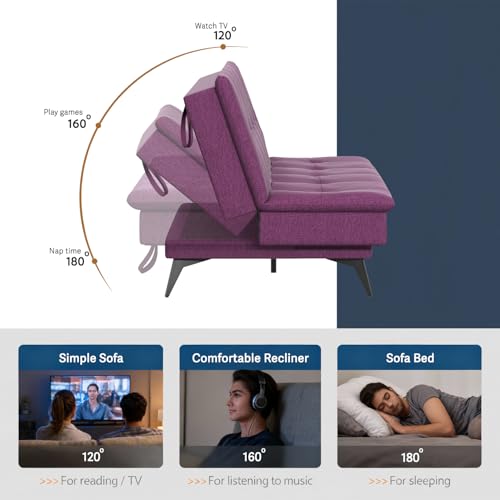Image of Wakefit Flexia Sofa Cum Bed - Three Seater - Warpknit Series Purple