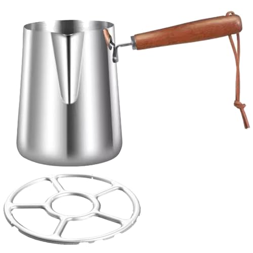 TAMUME Lattiera in acciaio inox con manico in legno e beccuccio per versare, 1000 ml