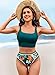 Pink Queen Women's 2 Piece High Waist Swimsuit Flower Print Fashion Bikini Sets Scoop Neck Ruched Pool Party Summer Beachwear Cruise Holiday Bathing Suit Teal XL
