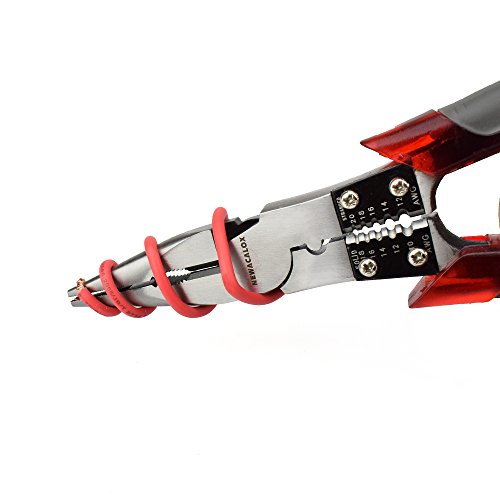 Needle Nose Pliers Industrial Multi-Tool Pliers with Wire Stripper/Crimper/Cutter Function, NEWACALOX Big Heavy Duty Plier, 8-1/2 inch (Multicolored)