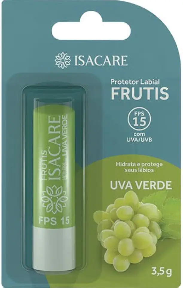 Isacare – Protetor Labial Frutis Uva Verde FPS 15 3,5g | Hidratação 24h, Brilho Natural e Proteção Solar