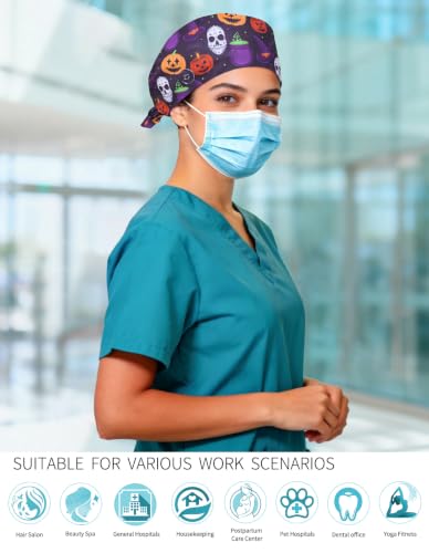 Image of Kousenpu Scrub Caps for Women, Adjustable Women's Surgical Cap with Buttons, Breathable Cute Design for Nurses and Doctors