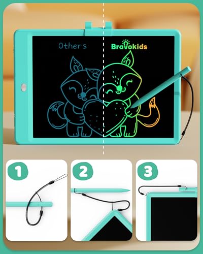 Image of Bravokids 10 Inch LCD Writing Tablet for 3 Year Olds - Electronic Drawing Pad and Doodle Board as Educational Birthday Gifts for Girls and Boys (Green)
