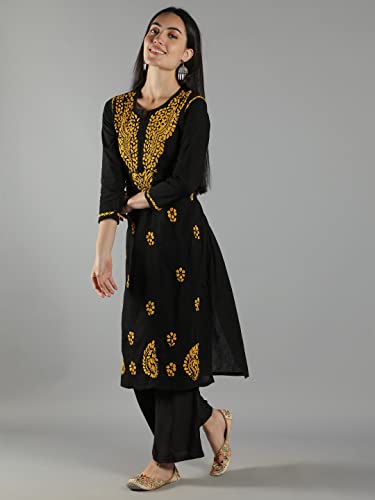 Image of Seva Chikan Hand Embroidered Lucknowi Chikankari Cotton Kurta Kurti for Womens SCL4219