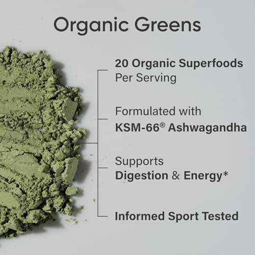Image of Sports Research Organic Greens Superfood Powder w /Spirulina, Chlorella, Adaptogens, Enzymes, Probiotics & 8 VIT Bs for Gut & Mood Support* - Vegan, Sugar-Free & Low-Cal Pineapple Coconut 30 Servings