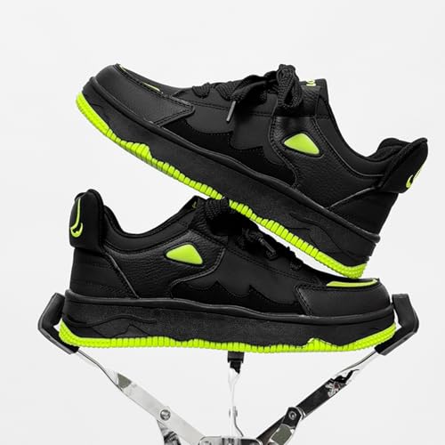 Mens Fashion Leather Lace Up Platform Sneakers Casual Round Toe Non Slip Walking Shoes for Daily Work Driving (Black,6.5)2