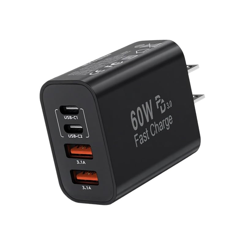 Image of USB C Charging Block,60W 4-Port USBC Wall Fast Charger Block,Type C Charger Fast Charging Brick,Multiport Charger Plug Power Adapter for iPhone 17 /Air /16 /15 /14 /13 /12 /11 Pro Max,iPad Pro /Air /Mini-Black