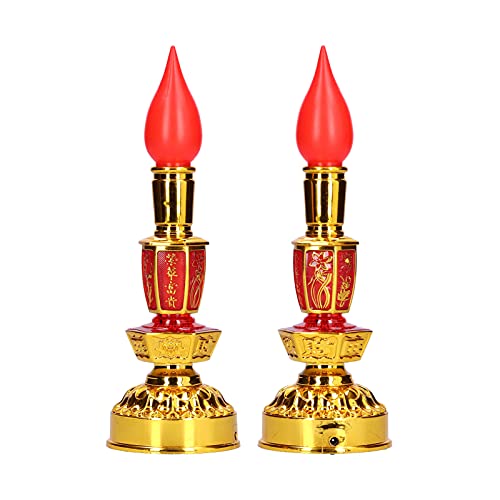 TOPINCN Candle Lamp Decor Eternal Light Buddhist Retro Lamp Beads God of Wealth Lamp Candlestick Buddha Offering Lamp Decoration Led Candle Warmer Lamp (Double Bright Electric Candle lamp)