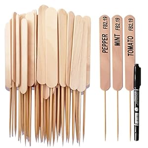 50pcs Plant Lable Garden Maker Sticks for Flowers,Herbs,Potted Plant,Seed,Nature Wood Plant Sign Tags. (Strip Wood 50pcs)