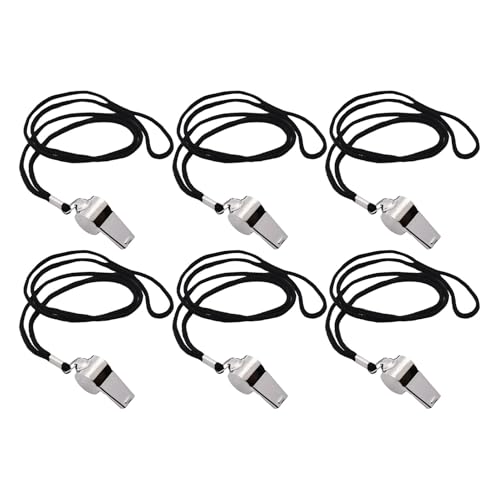 Set 6 silbatos deportivos de acero inoxidable con cordón negro miniatura 1