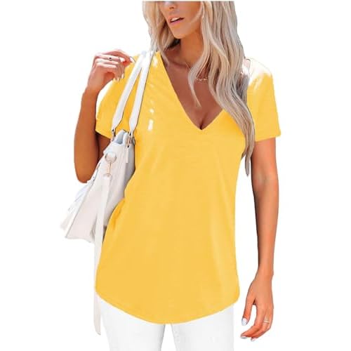 Topstype Deep V Neck T Shirts for Women Short Sleeve Sexy Tops Low Cut Cleavage T Shirt