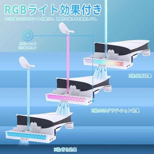 PS5 Slim/PS5 Pro用 横置きスタンド PhyiFlbey PS5本体横置き冷却 風速調整 PS5 用 コントローラー 充電器/ヘッドセット 2台同時充電 RGBライトプレステ5 横置きスタンド 冷却 ps5 冷却ファン 純正 PS5 Slim/PS5 Pro用 通常版/デジタル版両対応
