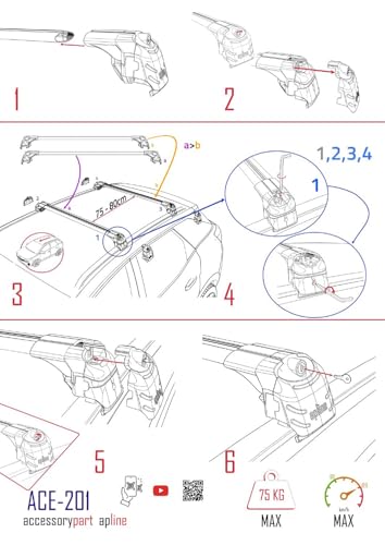 Compatible with Volkswagen Tiguan Allspace (BW2) 2018-2023 ACE-2 Type Car Roof Rack Cross Bar Black Aluminium Bars