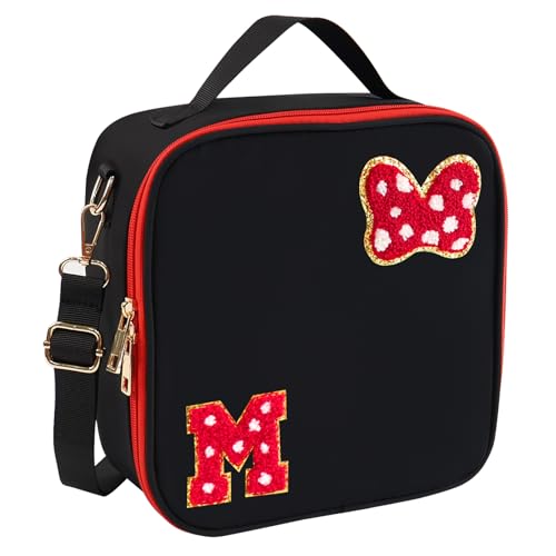 Preppy Initial Bow Mouse Lunch Bag, Kids Insulated Lunch Box Gifts for Teen Girls Daughter, Reusable Soft Lunch Containers Crossbody Cooler Bag Must...