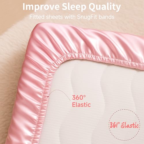 Image of Satin Bassinet Sheet 2 Pack, Great for Baby Hair, Soft Silk Feeling Sheet for Rectangle Cradle Bassinet Mattress Pad, for Girls Gift Newborn and Infant(Pink & Purple)