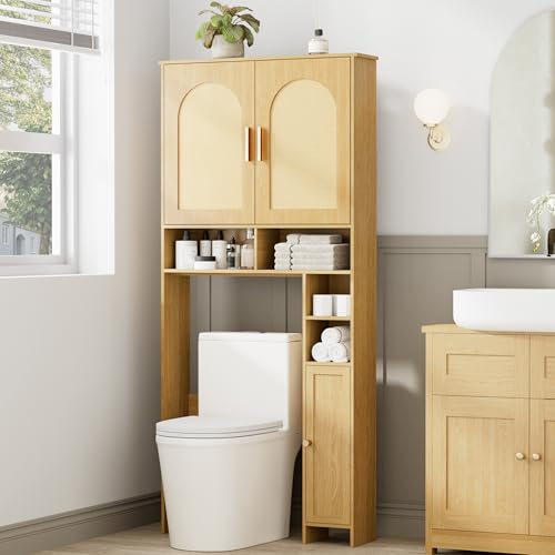 Homhedy Wooden Over The Toilet Storage Cabinet Natural