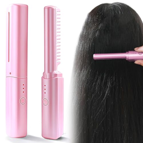 Plancha para el cabello con peine cerámico, inalámbrica y recargable por USB, portátil para viaje, modelo Style-2 miniatura 1