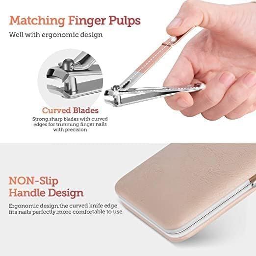 Image of WEZOSHINET Stainless Steel Professional Manicure Set Nail Cutter For Women Nail Scissors Luxury Grooming Kit Manicure Pedicure Kit For Women (10 Pcs Rosegold Manicure Set)