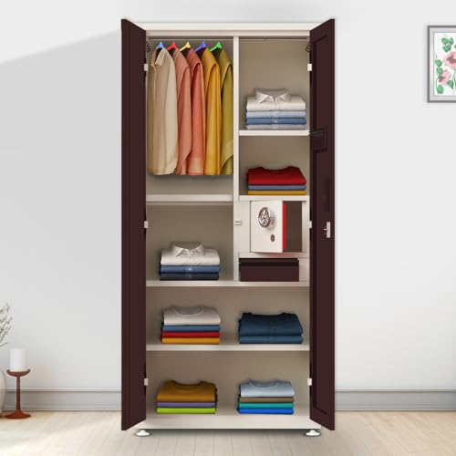 Image of Triveni Rani DARPAN Steel Almirah | 10-Year Guarantee on Paint & Lock Full Mirror, Bangle Drawer & Locker - Coffee | 5 Hangers, Powder Coated Finish