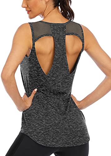 ICTIVE Workout Tank Tops for Women Loose fit Yoga Tops for Women Summer Tank Tops Open Back Muscle Tank Running Tank Tops Workout Tops for Women Racerback Tank Tops Gym Tops Dark Gray XL