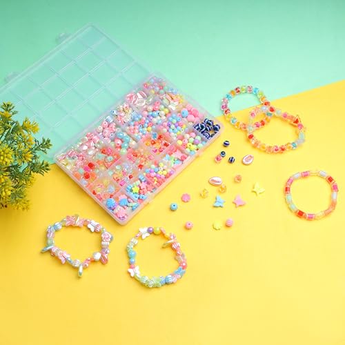 Image of ambitieux DIY Bracelet Making Kit - 24 Colorful Beads, 10m Elastic Thread, Jute Bag, and Cutter - Gift for Girls Birthdays (Double Beads Multicolor 3)