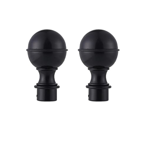 Lister Cartwright Obsidian Black (Plastic Ball Finials) 19Mm Curtain Pole Ends Finials Pack Of 2 Adjustable Screws Available In Colours