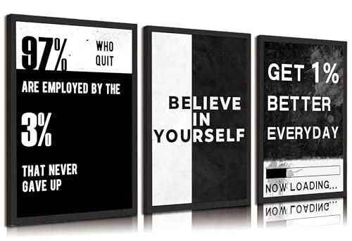 3pcs Black And White Inspirational Canvas Wall Art Motivational Quotes Positive Success Posters Prints Office Man Cave Wall Deco Pictures for Living Room Bedroom Office Home Decoration Unframed
