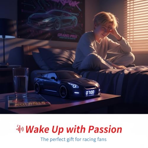 Image of Hypercar Alarm Clock- Realistic Engine and Light Effects, Sports Car Desk Clock with Realistic Engine Sound & Light Effects, Race Cars Style Digital Alarm Clockd for Home Decor (Blue)