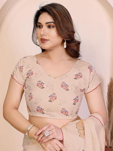 Image of Satrani Women's Tussar Silk Floral Printed Saree with Unstitched Blouse Piece