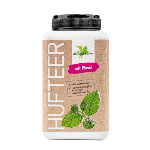 Bense & Eicke Hufteer mit Pinsel 500g - Buchenholzteer für Hufstrahlpflege, Schutz vor Feuchtigkeit, Schmutz und Bakterien, Made in Germany