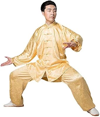 TaiChi Uniform,Tai Chi Clothing, Unisex Martial Arts Uniform, Chinese Traditional Tang Suit Cotton Kung Fu Tai Chi Qi Gong Wing Chun Shaolin Outfit Long Sleeve Taekwondo Training ClothingYellow_XL
