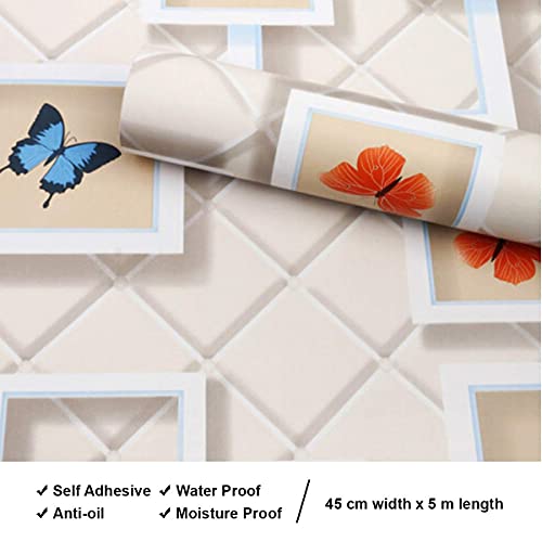 Image of SARVATRAY Self-Adhesive Wallpaper, Oil Proof Heat Resistant Stickers for Kitchen Wall, Vinyl Sheet 1.5 X 9.5 SQ FT (3 M Butter Fly WS)