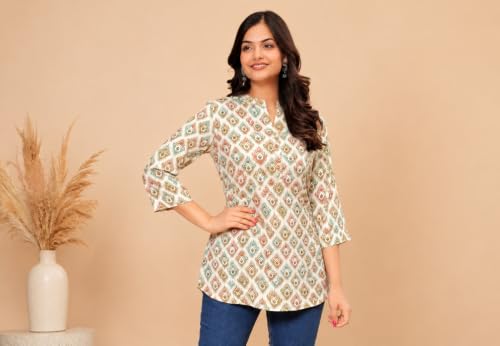 Image of Women's Floral Printed Cotton Kurti Summer Cotton Tunic Top for Girls