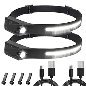 Lampe Frontale,2 Pièces Super Brillante Capteur De Mouvement Lampe Frontale LED,350 Lumens 6 Modes Rechargeable USB Torches Frontales,Pour Le Campingla Pêche,Le Jogging et la Randonnée