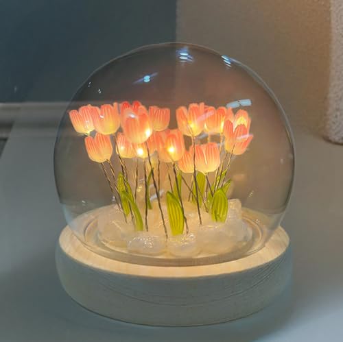 Image of Alicacho Tulip Night Light Handmade 20 Simulated Flower LED Decorative Lamp Cozy Atmosphere Light for Bedroom, Gifts for Girlfriend, Mom, Sisters & Friends for Holidays & Birthdays-Pink