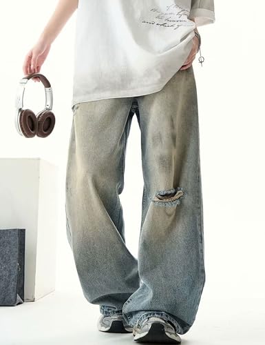Men Baggy Jeans Y2k Straight Leg Ripped Jeans Vintage Boyfriends Distressed Jeans Wide Leg Denim Skater Pants3