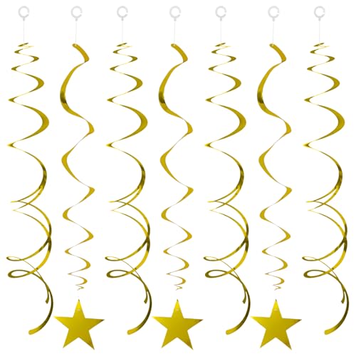 Image of 40Pcs Gold Star Hanging Swirls Party Decorations Plastic Spirals Streamers Foil Ceiling Decor for Birthday All Kinds of Parties Classroom Home