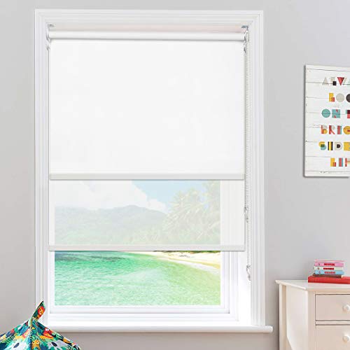 Keego Blackout Shades- Roller Shades for Windows Sheer Dual Roller Window Blinds- Compatibled Blackout and Light Filtering Window Shades[White 100% Blackout & White 50% Filtering,34" W x 60" H(Inch)]