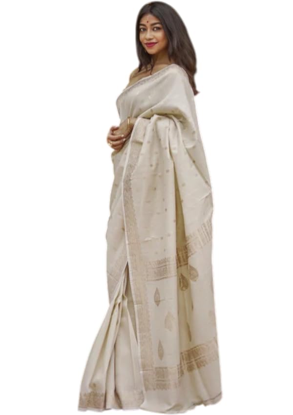Image of inchWomen's Banarasi Silk Blend Kanjivaram Style Saree Elegantly Crafted with Zari Border, Ethnic Motifs, Designer Pallu & Matching Blouse Piece for Wedding & Festive Wear inch