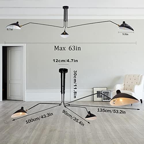 Lustre à 3 bras de style Mid-Century avec têtes orientables E27