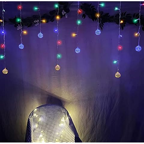 YOLIGHT Moroccan Balls Curtain Lights 4m 96 LED Twinkle Icicle Fairy Light with Remote, Ramadan Decoration for Easter Wedding Party Window Room Bedroom (Multicolor) Cover