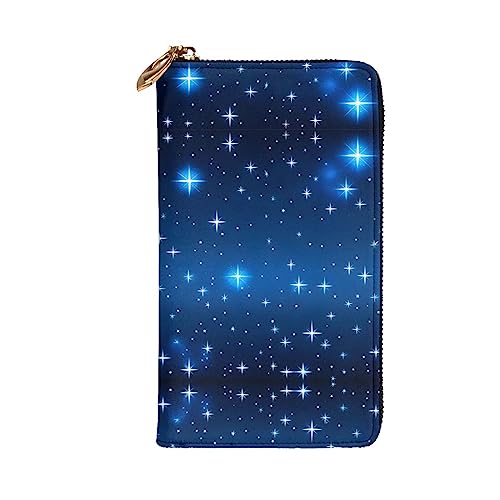 Leather Wallet 7.48 x 4.13 in - Stylish and Durable Wallet for Women with Multiple Compartments and Zipper Design Blue star pattern Pattern2
