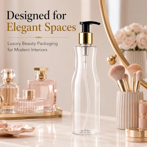 Image of Prakash Empty Plastic Trophy Pump Bottles Dispenser 500ml Portable Shampoo Lotion Hand Bottle (Transparent Trophy Golden Pump 500ML, Pack of 3)