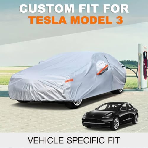 Image of Kayme 6 Layers Car Cover Custom Fit for (2017-2023) Tesla Model 3 Waterproof All Weather for Automobiles,Outdoor Full Cover Rain Sun UV Protection